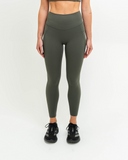 Front view of Synergy Leggings with high-rise waistband and contour seams