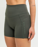 Close-up of 5” inseam and buttery-soft compression fabric