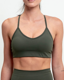 Front close-up of Nexletica Synergy Sports Bra in Khaki