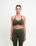 Front close-up of Nexletica Synergy Sports Bra in Khaki