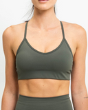 Front close-up of Nexletica Synergy Sports Bra in Khaki